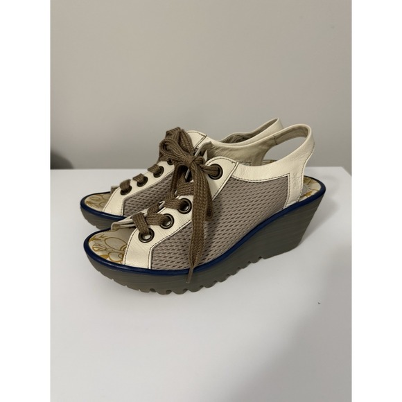 Fly London Womens YEKI Lace Up Wedge Sandal Open Toe Size 39 US 8 8.5 Comfort - Picture 1 of 9